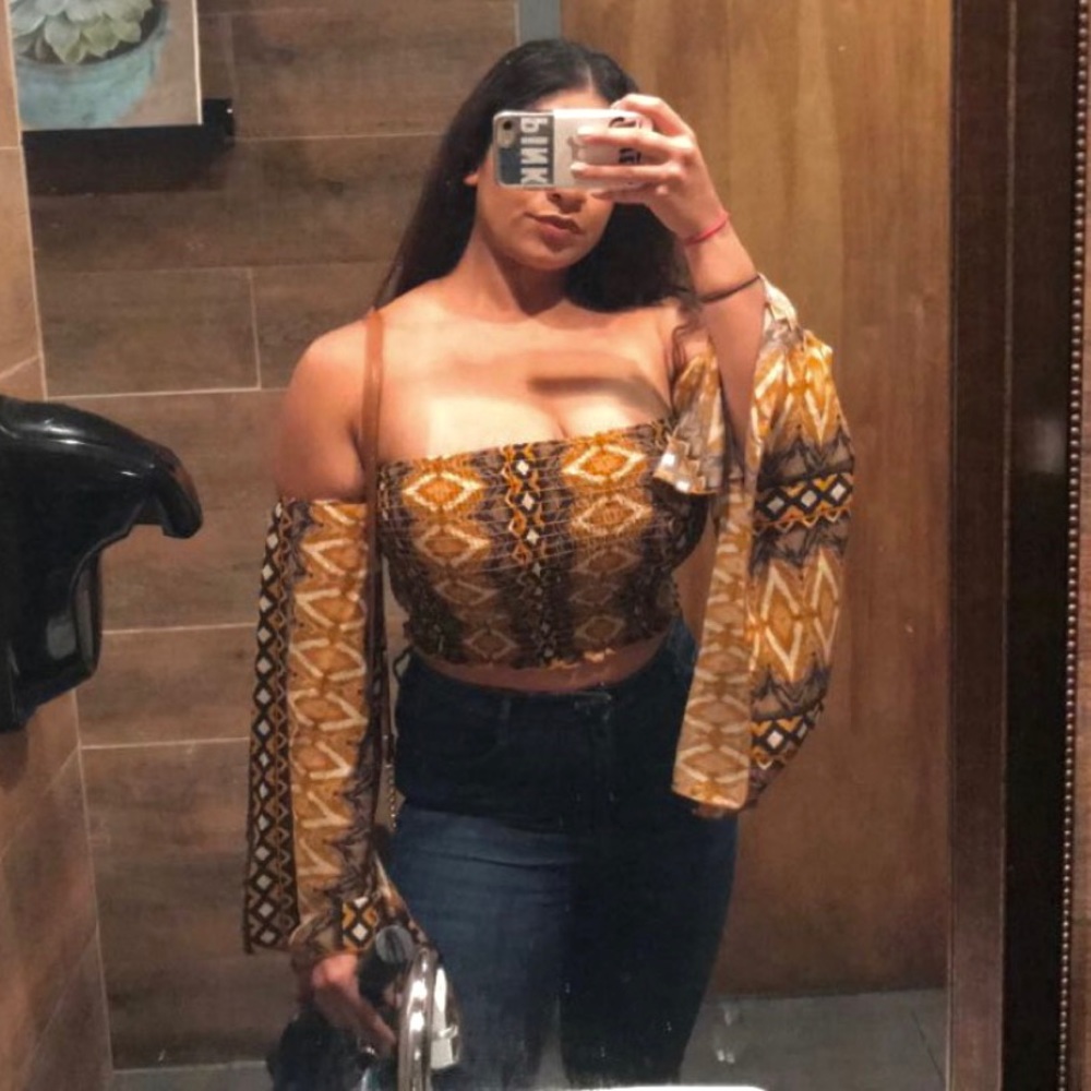 Tribal Flowy Off the Shoulder Crop Top